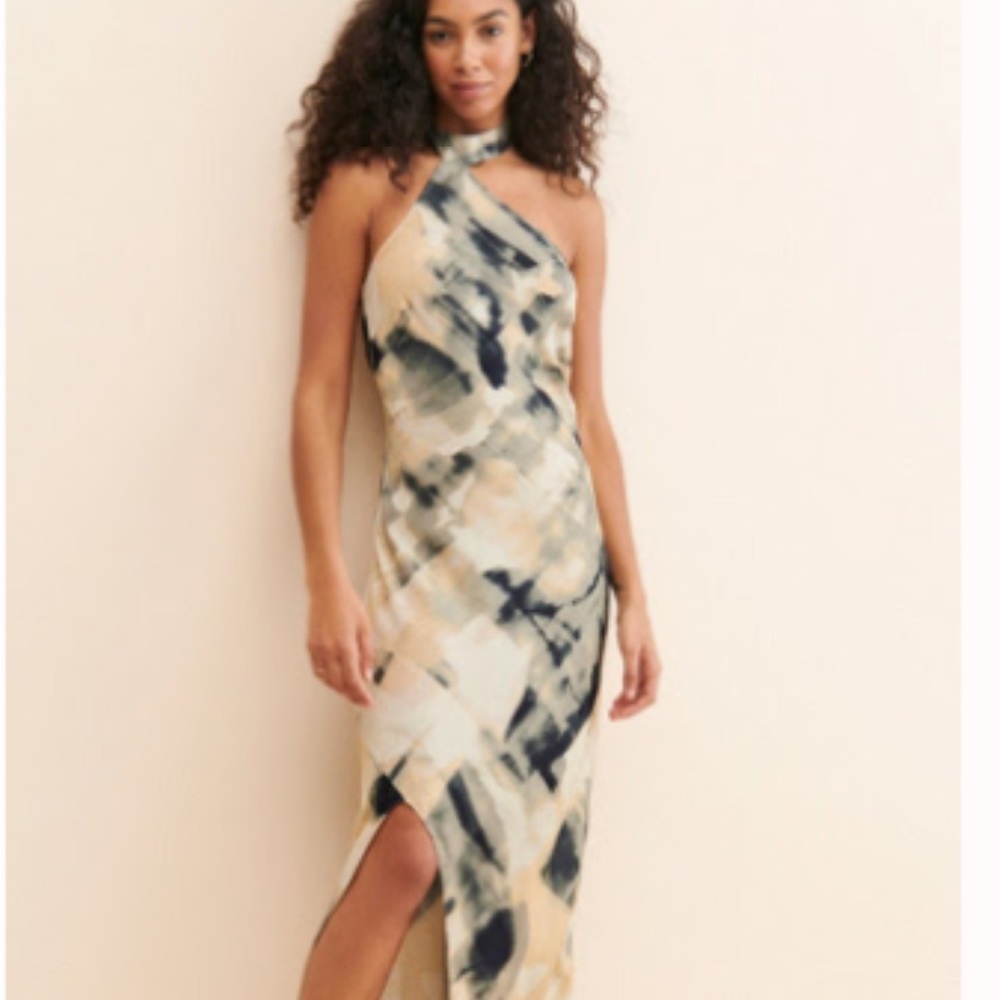 Anthropologie One Shoulder abstract pattern Dress - Black and Cream